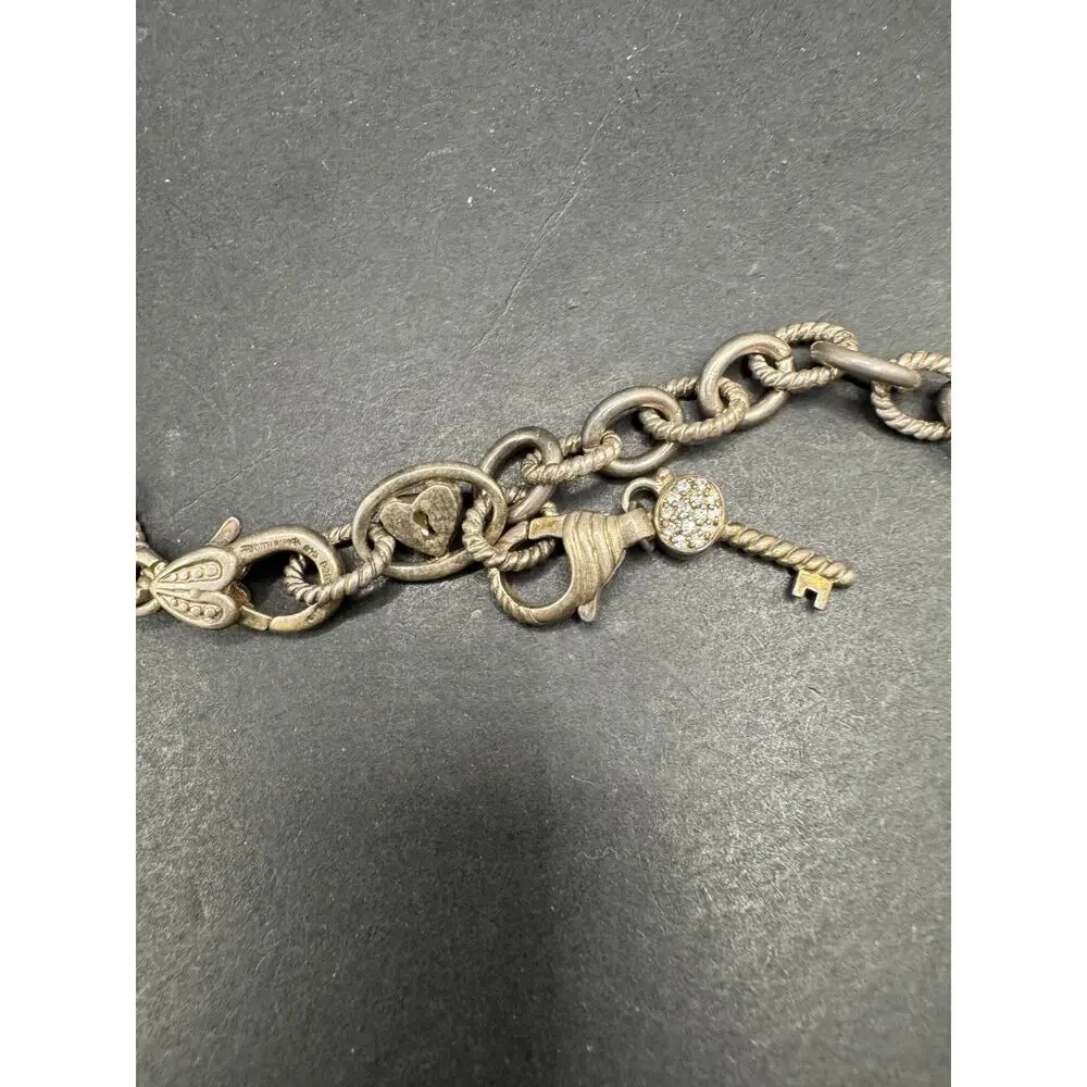 Sterling Silver 925 Judith Ripka Heart Padlock CZ Rolo Chain Link Necklace 17.8